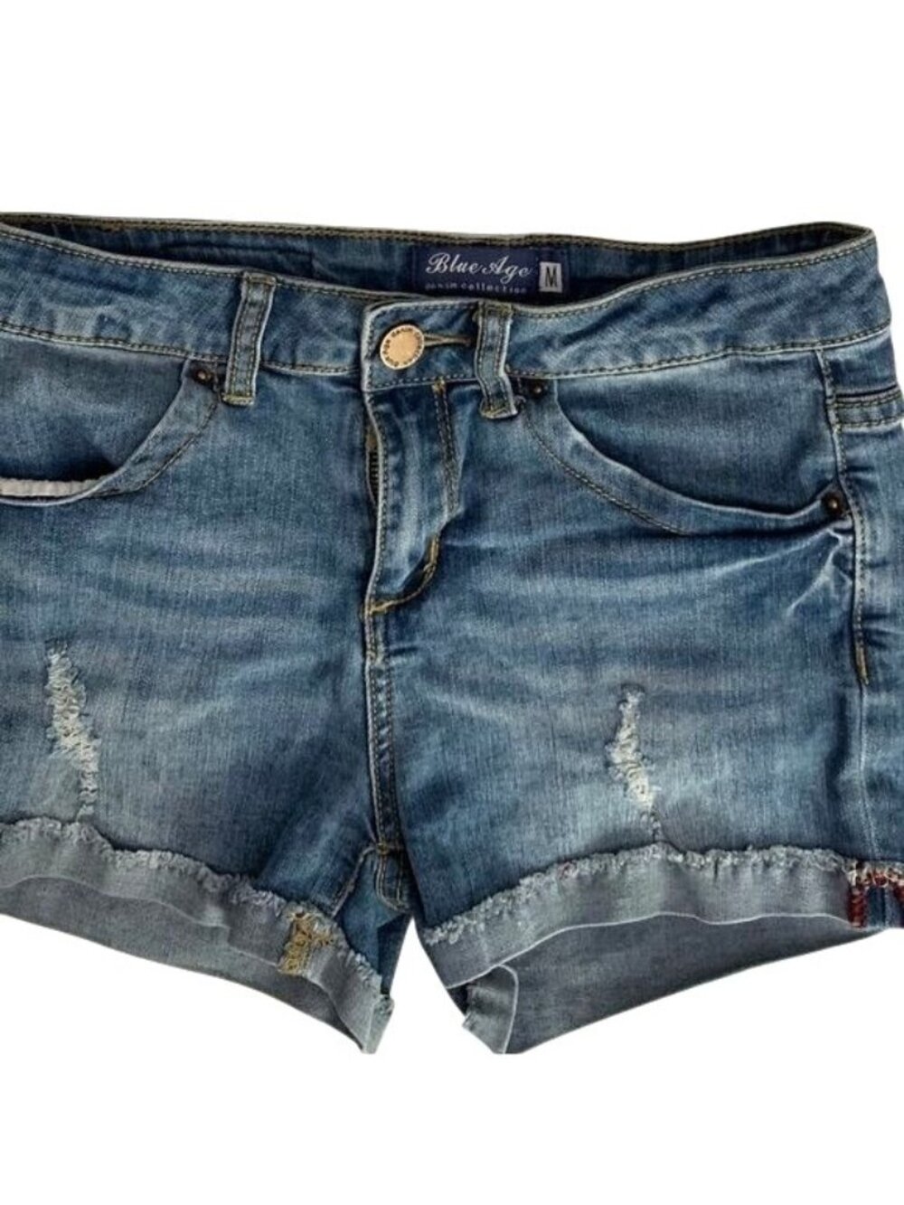 Blue Age Womens Denim Shorts Medium Distressed Frayed Hem